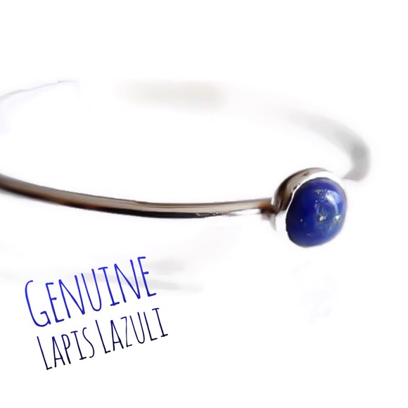 Moodtherapy Jewelry - (2-13) 925 Sterling Silver 4mm lapis lazuli gemstone beaded band stacking ring